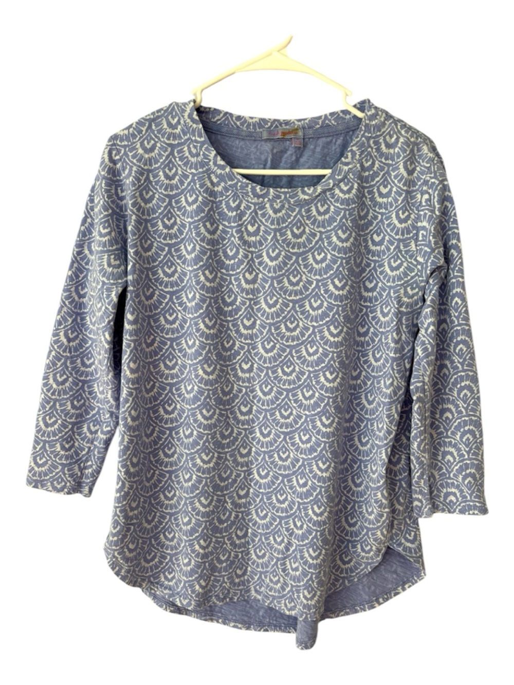 Fresh Produce Periwinkle Blue Fan Print Cotton Top SZ M Worn 1X